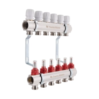 Коллектор латунный с расходомерами и евроконусами Thermo Alliance Standart 1" на 6 выходов TAS235W6E - 2 фото