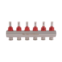 Коллектор латунный с расходомерами и евроконусами Thermo Alliance Standart 1" на 6 выходов TAS235W6E - 4 фото