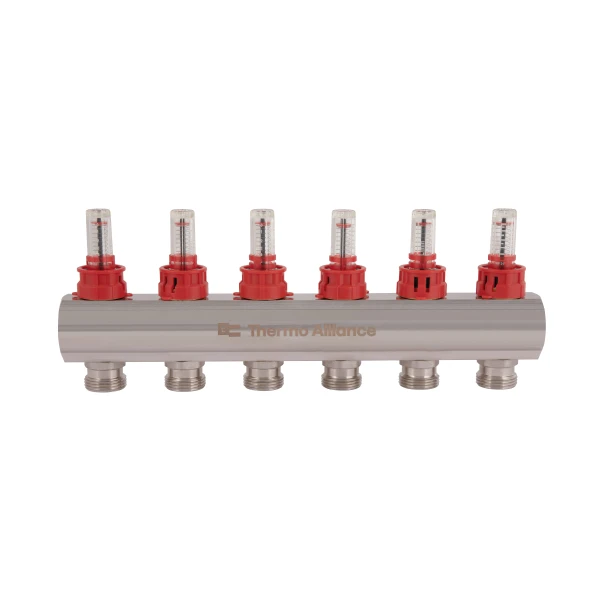 Коллектор латунный с расходомерами и евроконусами Thermo Alliance Standart 1" на 6 выходов TAS235W6E - 4 фото