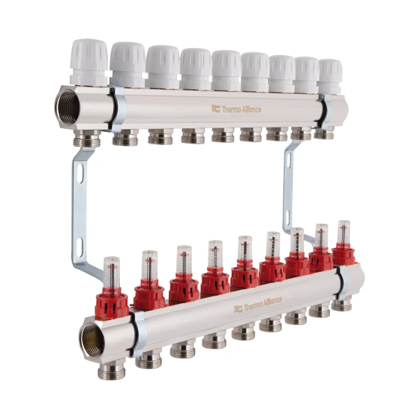 Коллектор латунный с расходомерами и евроконусами Thermo Alliance Standart 1" на 9 выходов TAS235W9E - 2 фото