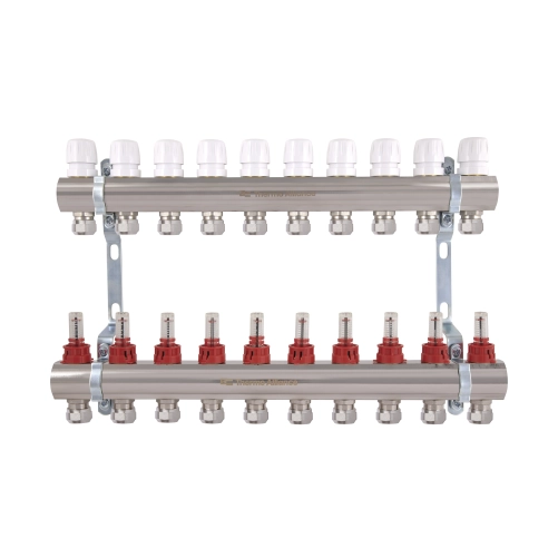 Коллектор латунный с расходомерами и евроконусами Thermo Alliance Standart 1" на 10 выходов TAS235W10E