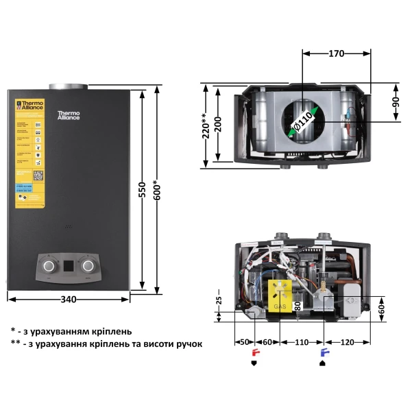 Колонка газовая дымоходная Thermo Alliance JSD20-10NQB BLACK 10 л EURO+ - 1 фото