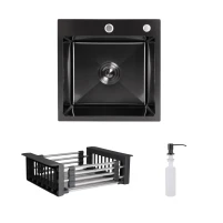 Акційний набір Lidz: мийка Handmade H4545 Black PVD Decor 2,5/0,5 мм + K01B Корзина для кухонной мойки