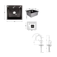 Акційний набір Lidz: мийка H5050B інтегрована Brushed Black PVD 3,0/1,0 мм + Змішувач Aria для кухні з гнучким виливом (k35) Black - 1 фото