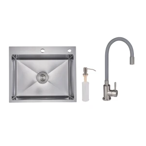 Акційний набір Lidz: мийка H6050H інтегрована Decor Honeycomb 2,5/0,5 мм LDH6050DEC48370 + Змішувач Aria для кухні з гнучким виливом (k35) Grey