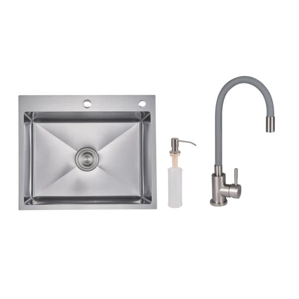 Акційний набір Lidz: мийка H6050H інтегрована Decor Honeycomb 2,5/0,5 мм LDH6050DEC48370 + Змішувач Aria для кухні з гнучким виливом (k35) Grey