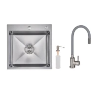 Акційний набір Lidz: мийка H5050H інтегрована Decor Honeycomb 2,5/0,5 мм LDH5050DEC48365 + Змішувач Aria для кухні з гнучким виливом (k35) Grey