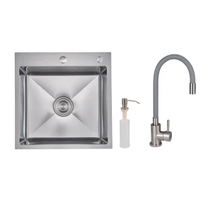 Акційний набір Lidz: мийка H5050H інтегрована Decor Honeycomb 2,5/0,5 мм LDH5050DEC48365 + Змішувач Aria для кухні з гнучким виливом (k35) Grey