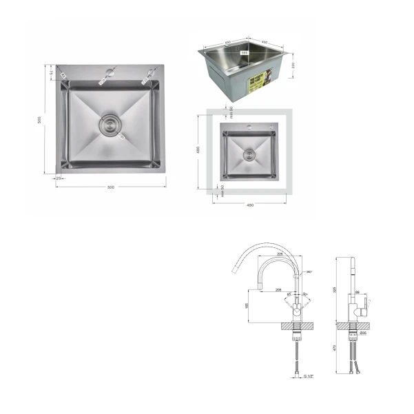 Акційний набір Lidz: мийка H5050H інтегрована Decor Honeycomb 2,5/0,5 мм LDH5050DEC48365 + Змішувач Aria для кухні з гнучким виливом (k35) Grey - 1 фото