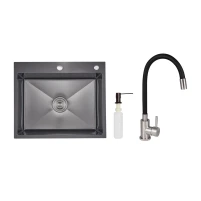 Акційний набір Lidz: мийка інтегрована Decor Black PVD Honeycomb 2,5/0,5 мм + Змішувач Aria для кухні з гнучким виливом (k35) Black