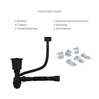 Акційний набір Lidz: мийка інтегрована Decor Black PVD Honeycomb 2,5/0,5 мм + Змішувач Aria для кухні з гнучким виливом (k35) Black - 6 фото