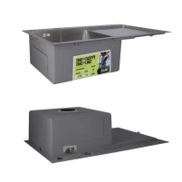 Акційний набір Lidz: мийка H7849R інтегрована крило справа Brushed Steel 3,0/1,0 мм + Змішувач Aria для кухні з гнучким виливом (k35) Grey - 3 фото