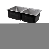 Акційний набір Lidz: мийка з двома чашами інтегрована Brushed Steel 3,0/1,0 мм + Змішувач Aria для кухні з гнучким виливом (k35) Grey - 3 фото