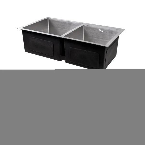 Акційний набір Lidz: мийка з двома чашами інтегрована Brushed Steel 3,0/1,0 мм + Змішувач Aria для кухні з гнучким виливом (k35) Grey - 3 фото