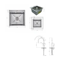 Акційний набір Lidz: мийка H4545 Decor 2,5/0,5 мм + Змішувач Aria для кухні з гнучким виливом (k35) Grey - 1 фото
