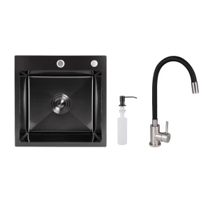 Акційний набір Lidz: мийка H4545 Black PVD Decor 2,5/0,5 мм + Змішувач Aria для кухні з гнучким виливом (k35) Black