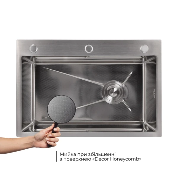 Акційний набір Lidz: мийка H6845 Decor 3,0/1,0 мм + Змішувач Aria для кухні з гнучким виливом (k35) Grey - 4 фото