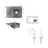 Акційний набір Lidz: мийка H6350L інтегрована крило зліва Brushed Steel 3,0/1,0 мм + Змішувач Aria для кухні з гнучким виливом (k35) Grey - 1 фото