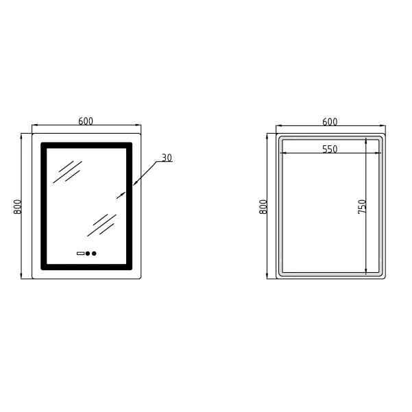 Зеркало Lidz Kubis (KU2) 600х800 с подсветкой, с LED-подсветкой Touch, с антизапотеванием, с диммером, рег. яркости LDKU600800CL49280 - 1 фото