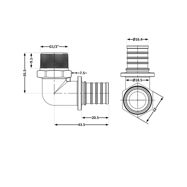 Угол натяжной Icma №1036 d20х2,8-1/2"З 851036ADGW05 - 1 фото