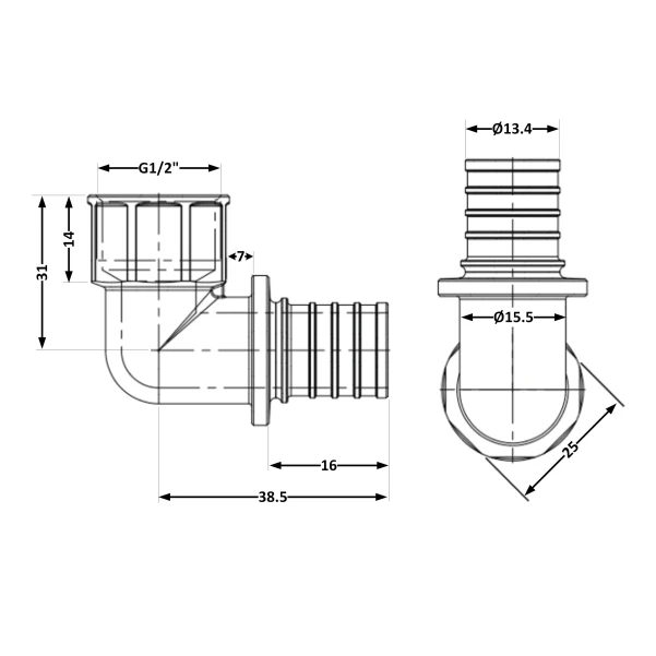 Кут натяжний Icma №1037 d16х2,2-1/2"В 851037ADBO05 - 1 фото