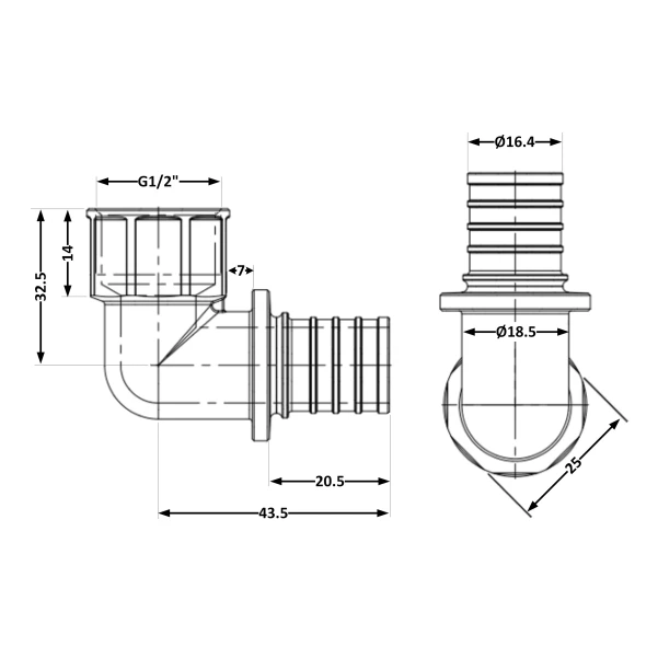 Кут натяжний Icma №1037 d20х2,8-1/2"В 851037ADGW05 - 1 фото