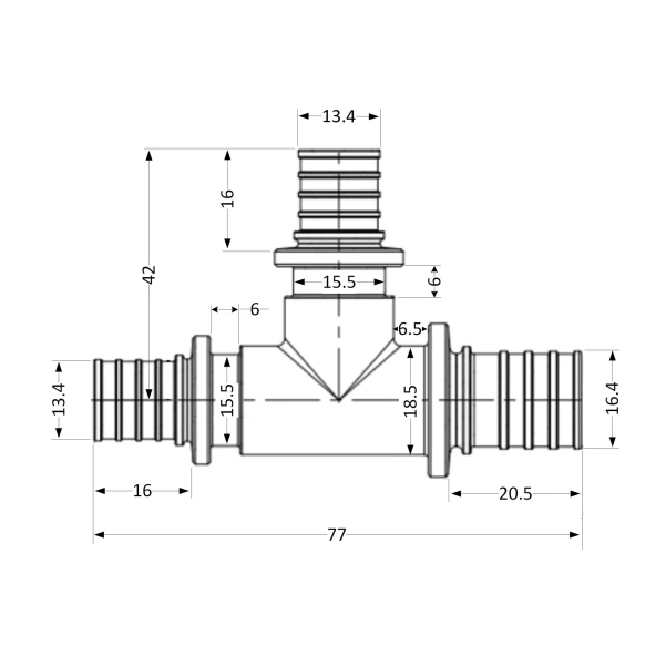 Трійник натяжний Icma №1039 d20х16х16 851039GWBOBO0 - 1 фото