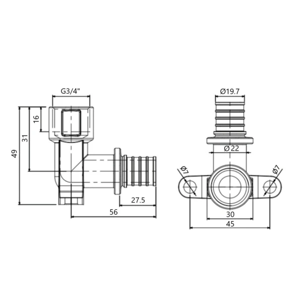 Кут натяжний Icma №1040 d25х3,5-3/4"В настінний 851040AEGX05 - 1 фото