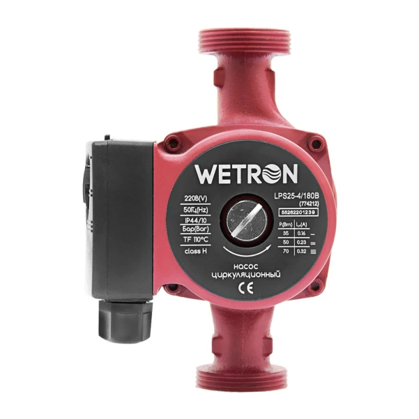 Насос циркуляційний 100Вт Hmax 6м Qmax 50л/хв Ø1½" 180мм +гайки Ø1" Wetron - 2 фото