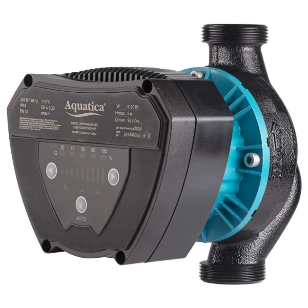 Насос циркуляційний енергозберігаючий 6-90Вт Hmax 6м Qmax 92л/хв Ø1½" 180мм + гайки Ø1" AQUATICA GPA25-6/180 IV