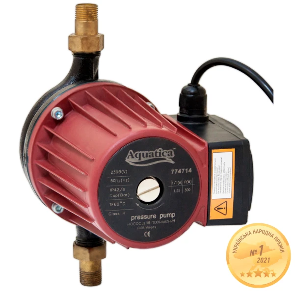 Насос для підвищення тиску 270Вт Hmax 12м Qmax 47л/хв Ø¾" 195мм + гайки Ø½" AQUATICA