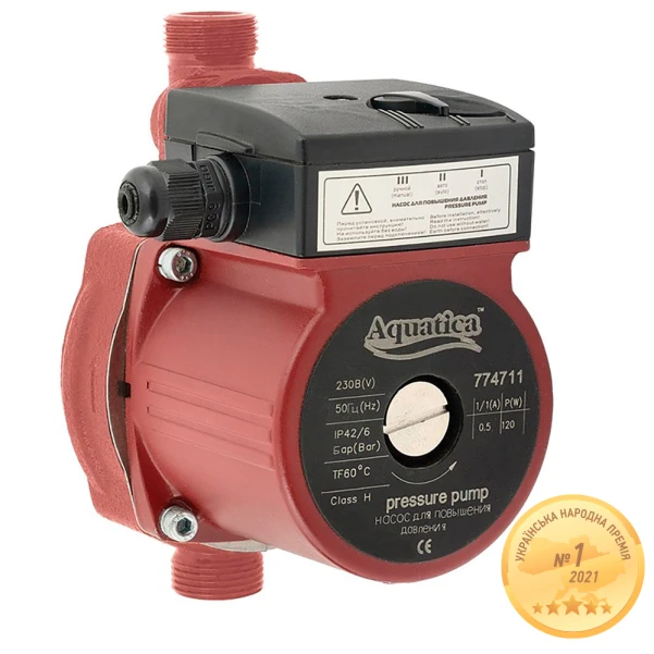 Насос для підвищення тиску 120Вт Hmax 9м Qmax 30л/хв Ø¾" 160мм + гайки Ø½" AQUATICA
