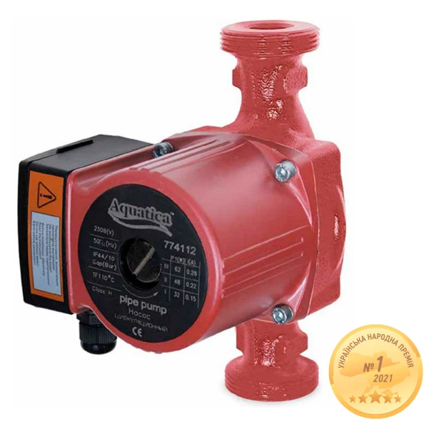 Насос циркуляційний 100Вт Hmax 6м Qmax 75л/хв Ø2" 180мм+гайки Ø1¼" AQUATICA