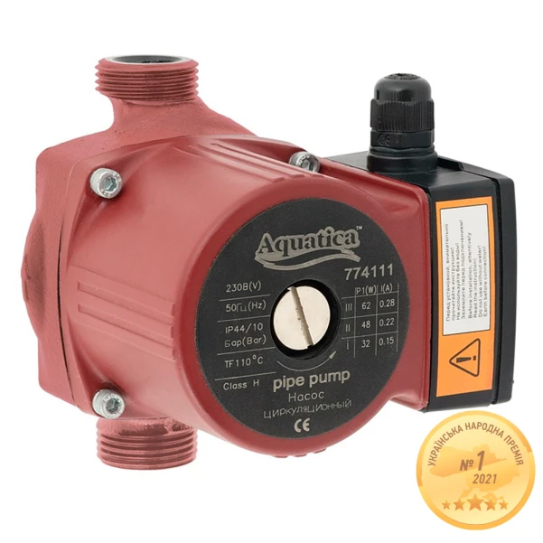 Насос циркуляційний 245Вт Hmax 8м Qmax 200л/хв Ø2" 180мм + гайки Ø1¼" AQUATICA