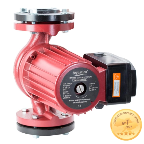 Насос циркуляційний фланцевий 1.3кВт Hmax 16.3м Qmax 330л/хв DN50 280мм + приєднувальний фланець AQUATICA