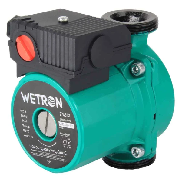 Насос циркуляційний 75Вт Hmax 4м Qmax 45л/хв Ø1½" 130мм зел + гайки Ø1" WETRON - 1 фото