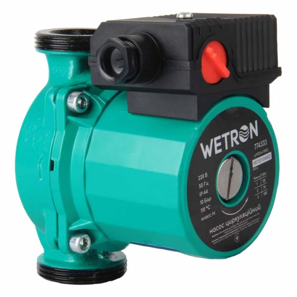 Насос циркуляційний 75Вт Hmax 4м Qmax 45л/хв Ø1½" 130мм зел + гайки Ø1" WETRON