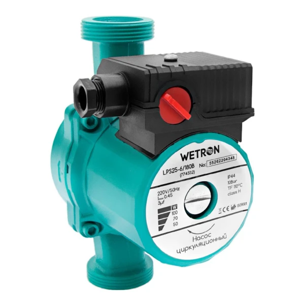 Насос циркуляційний 100Вт Hmax 6м Qmax 50л/хв Ø1½" 180мм Ø1 WETRON LР325–4/180С - 1 фото