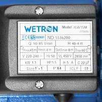 насос відцентровий самовсмоктуючий 1.1кВт Hmax 45м Qmax 85л/хв Wetron - 7 фото