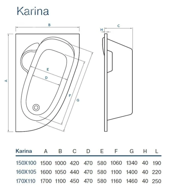 Ванна KARINA 170X110 L + сифон + ніжки - 1 фото