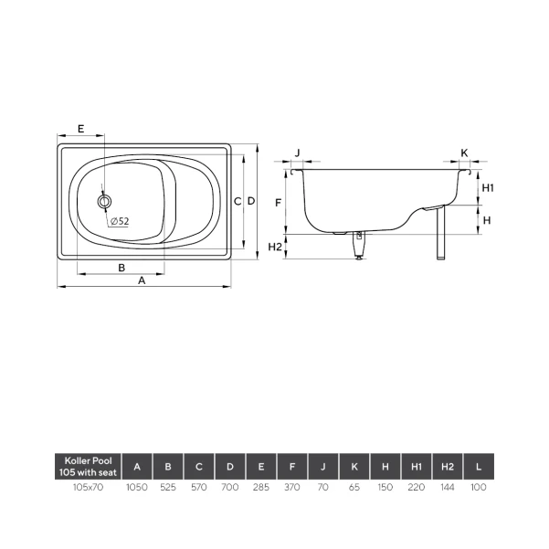 Ванна KollerPool 105х70E з сидінням - 3 фото