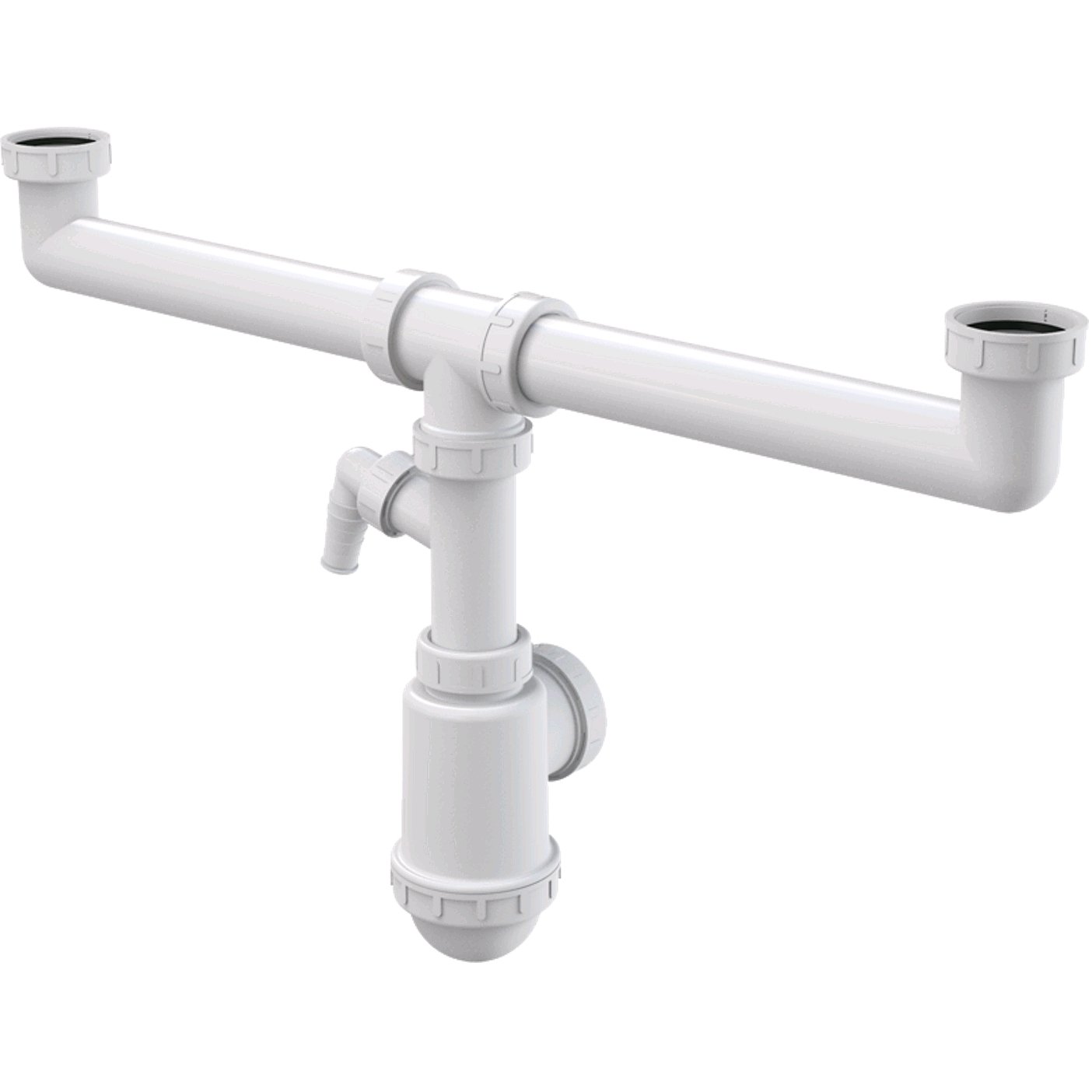 Сифон ALCA PLAST для здвоєної мийки з накидними гайками 6/4" та штуцером