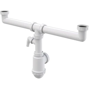 Сифон ALCA PLAST для здвоєної мийки з накидними гайками 6/4" та штуцером
