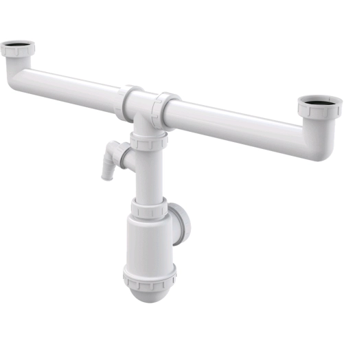 Сифон ALCA PLAST для здвоєної мийки з накидними гайками 6/4" та штуцером
