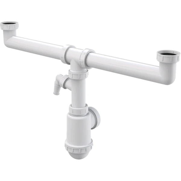 Сифон ALCA PLAST для здвоєної мийки з накидними гайками 6/4" та штуцером